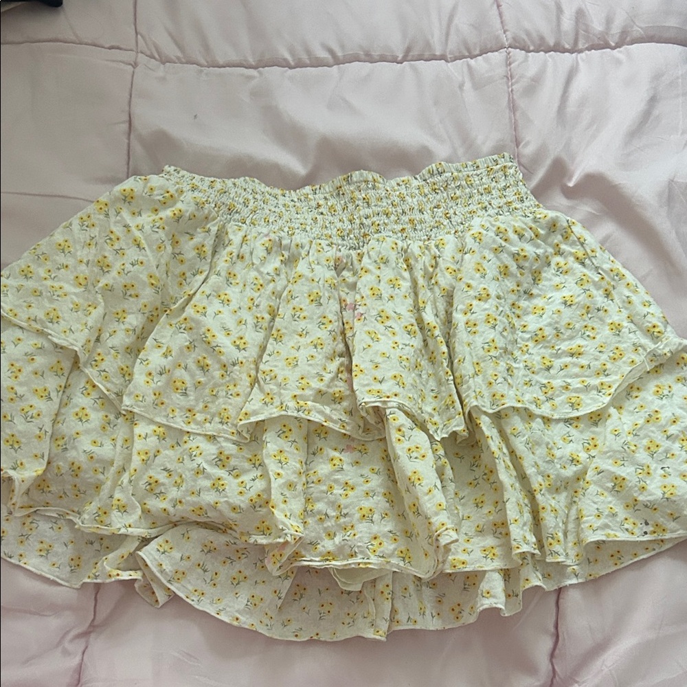 Forever 21 Yellow Floral Skater Skirt